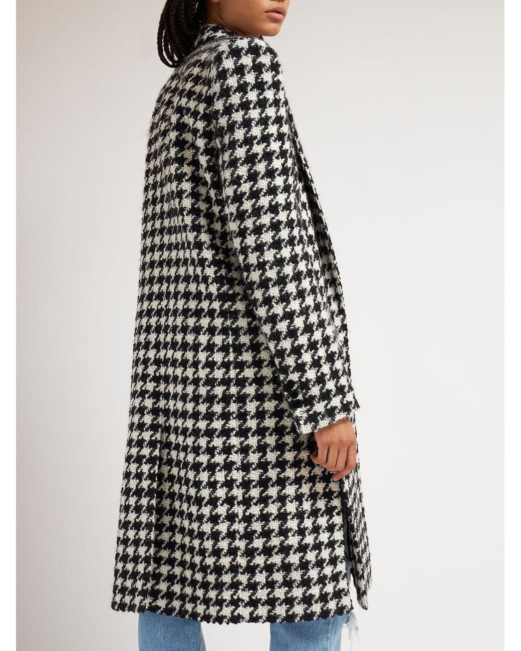 Balmain Wool Blend Houndstooth Coat in 