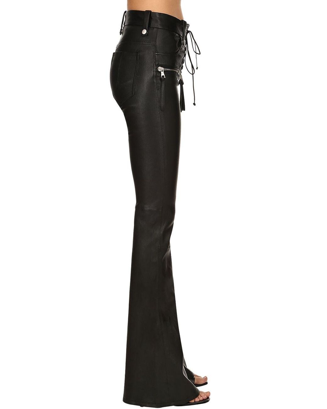 Flared Lace-up Leather Pants 