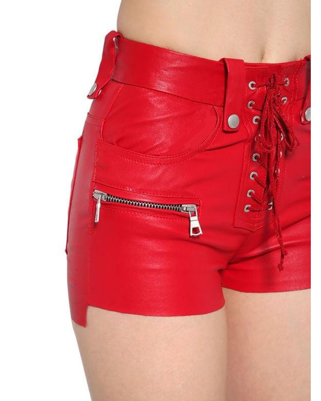 Unravel Project Lace-up Stretch Leather Shorts in Red | Lyst