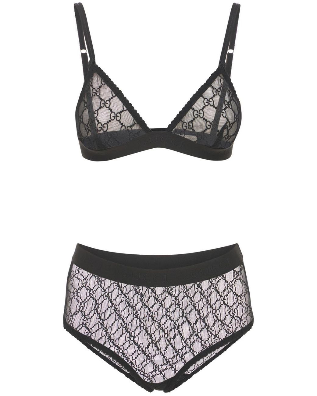 Gucci Gg Embroidered Tulle Lingerie Set in Black - Lyst