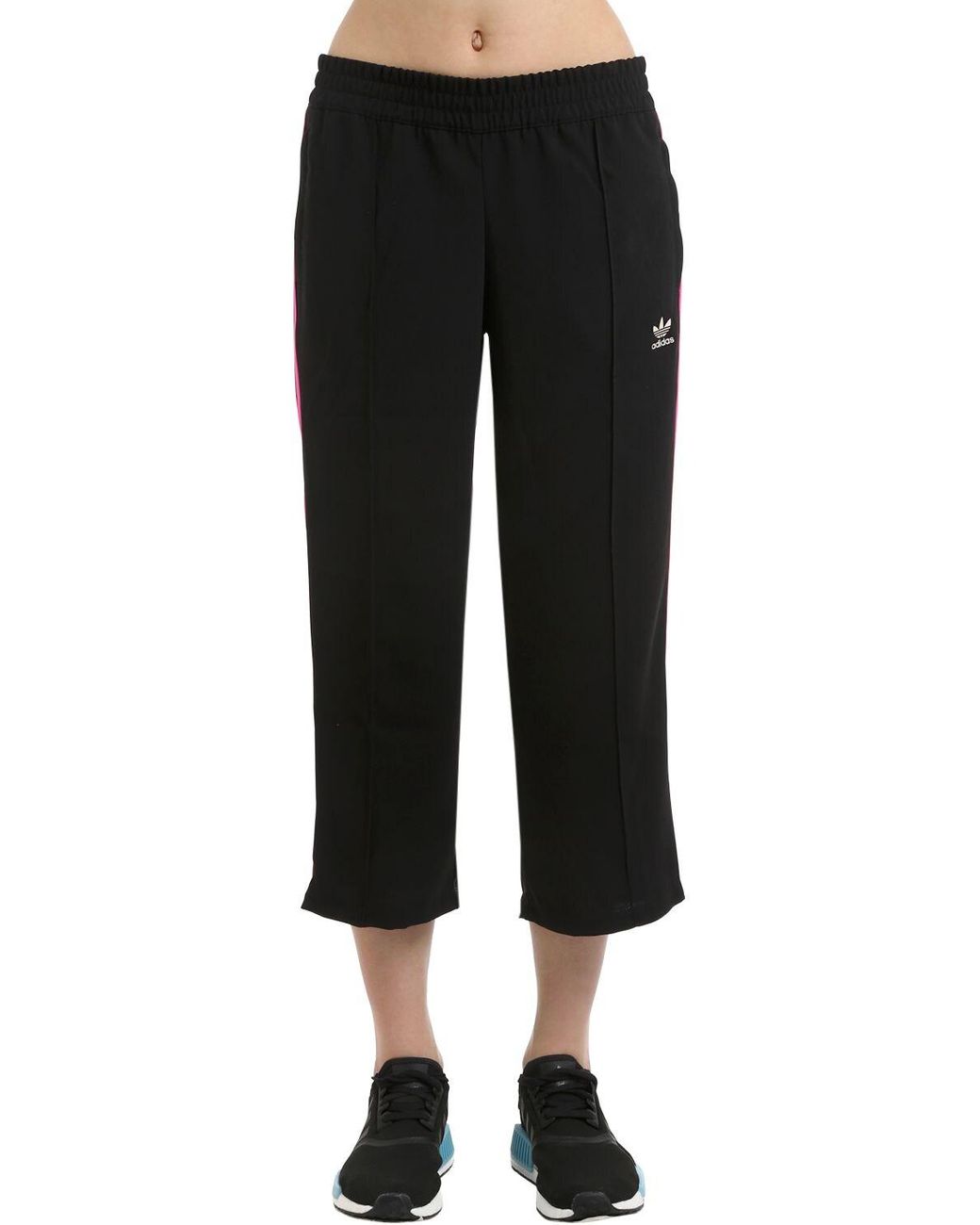 adidas Originals Wide Leg Capri Track Pants in Black | Lyst