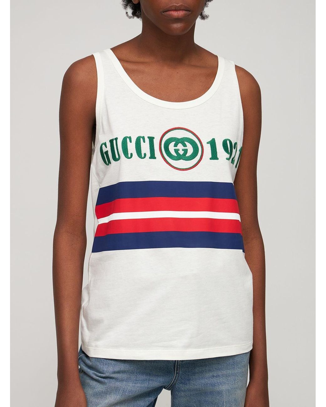 Gucci Embroidered Cotton Jersey Tank Top