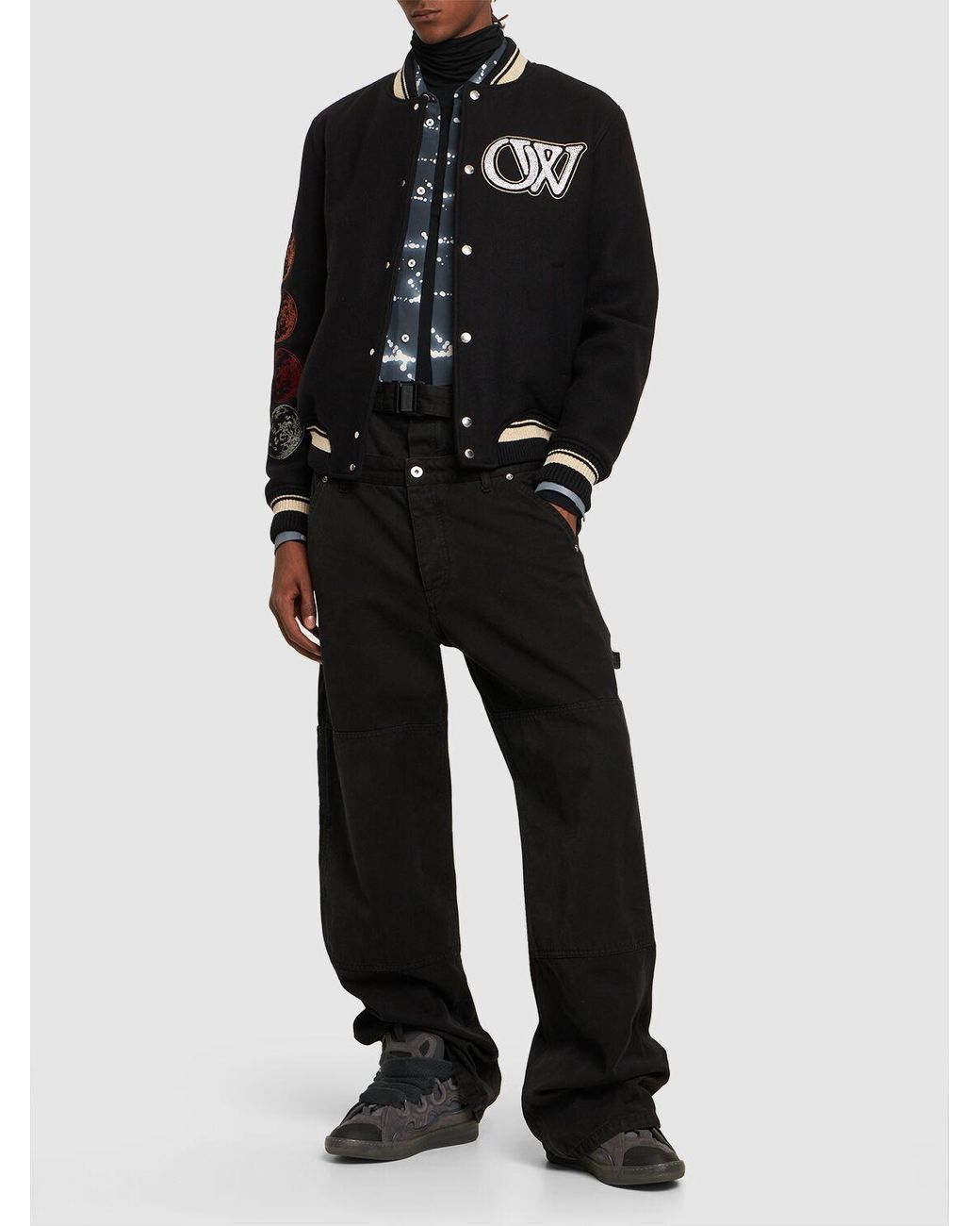Off-White c/o Virgil Abloh Cryst Moon Phase Wool Varsity Jacket in Black  for Men