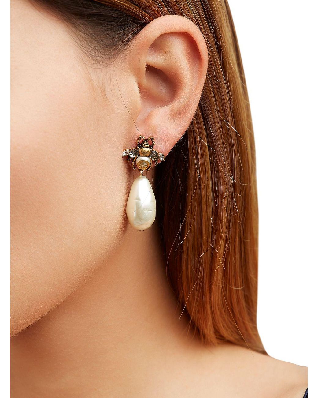 Gucci Bee Imitation Pearl Earrings in Metallic | Lyst