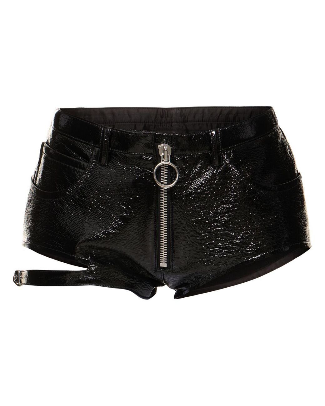 Courreges Buckle Zipped Vinyl Mini Shorts in Black | Lyst