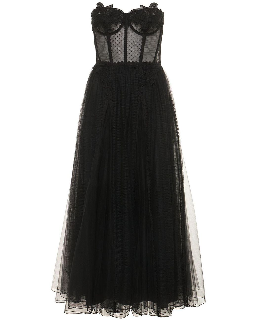 Zuhair Murad Victoria Plumetis Bustier Midi Dress in Black | Lyst