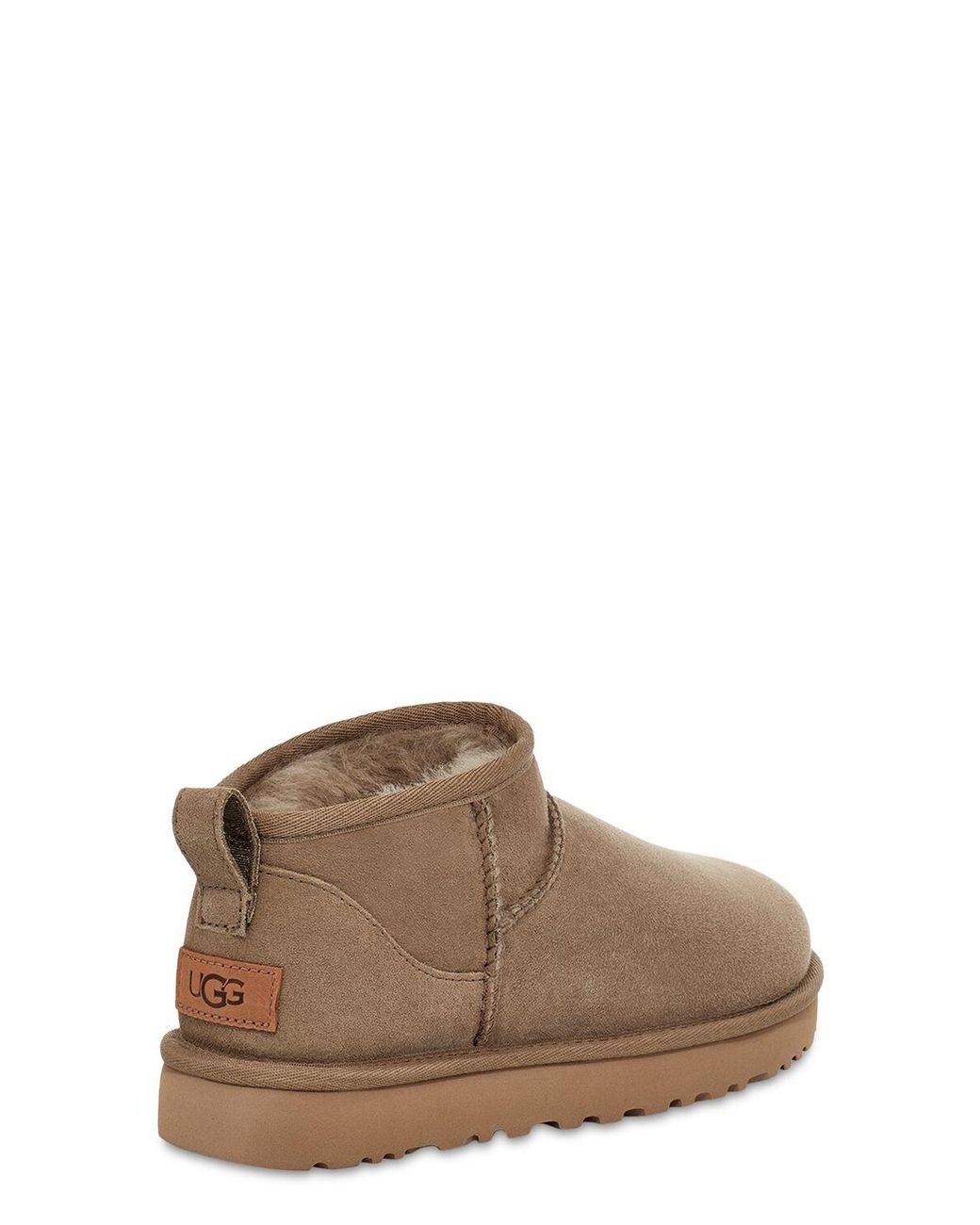 UGG Suede 10mm Classic Ultra Mini Shearling Boots in Taupe (Brown) | Lyst