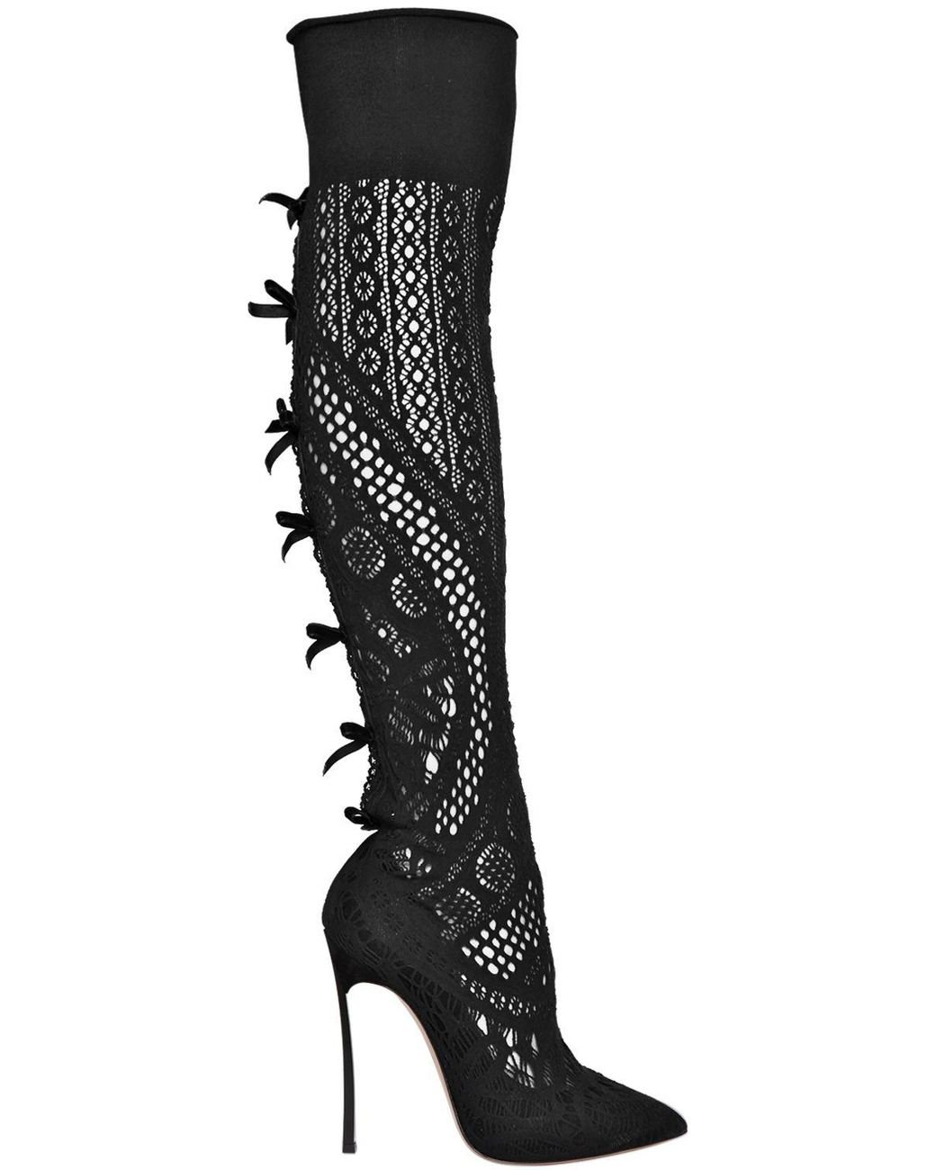 Casadei 120mm Stretch Knit Boots in Black Lyst
