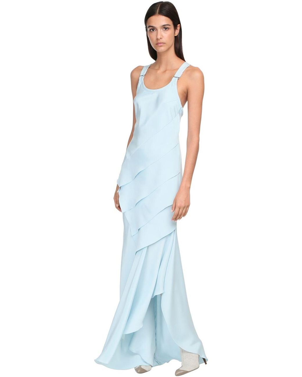 Max Mara Draped Silk Long Dress in Light Blue (Blue) | Lyst Canada