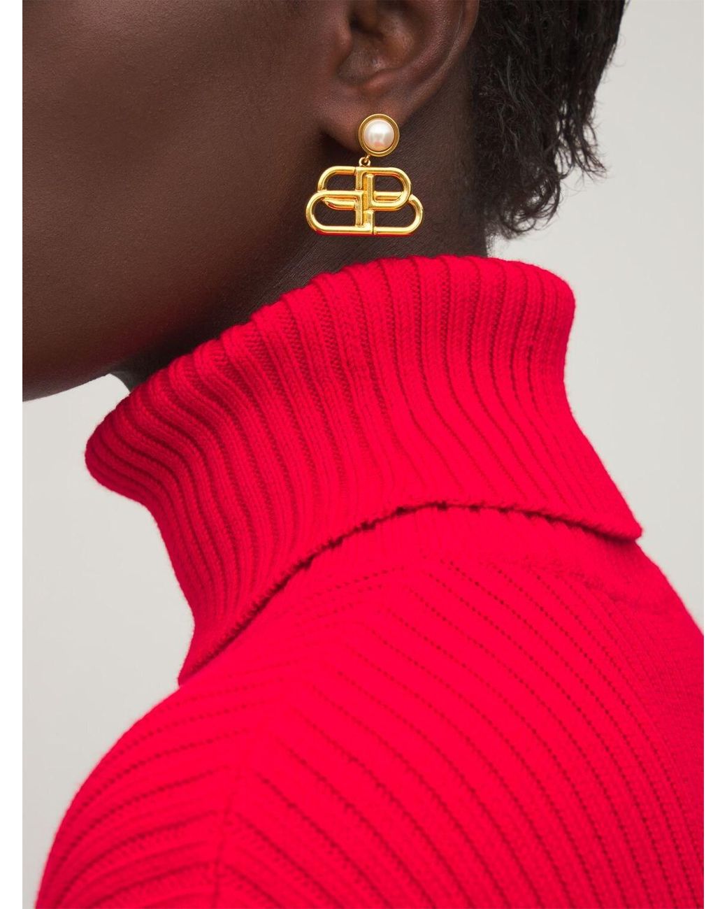 Balenciaga Bb Drop Earrings in Gold/White (Metallic) | Lyst