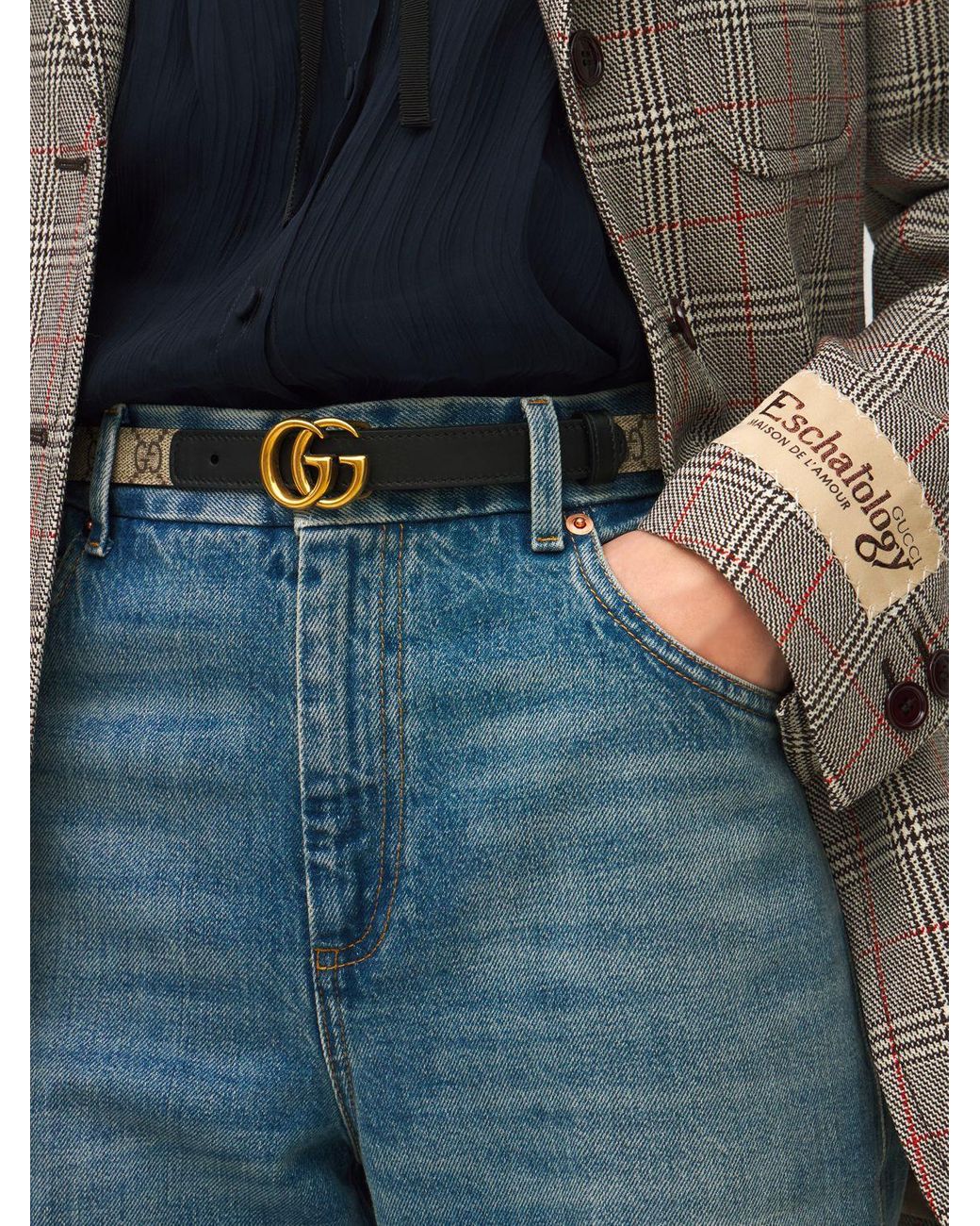 Gucci 2cm Gg Marmont Canvas Thin Belt in White | Lyst UK