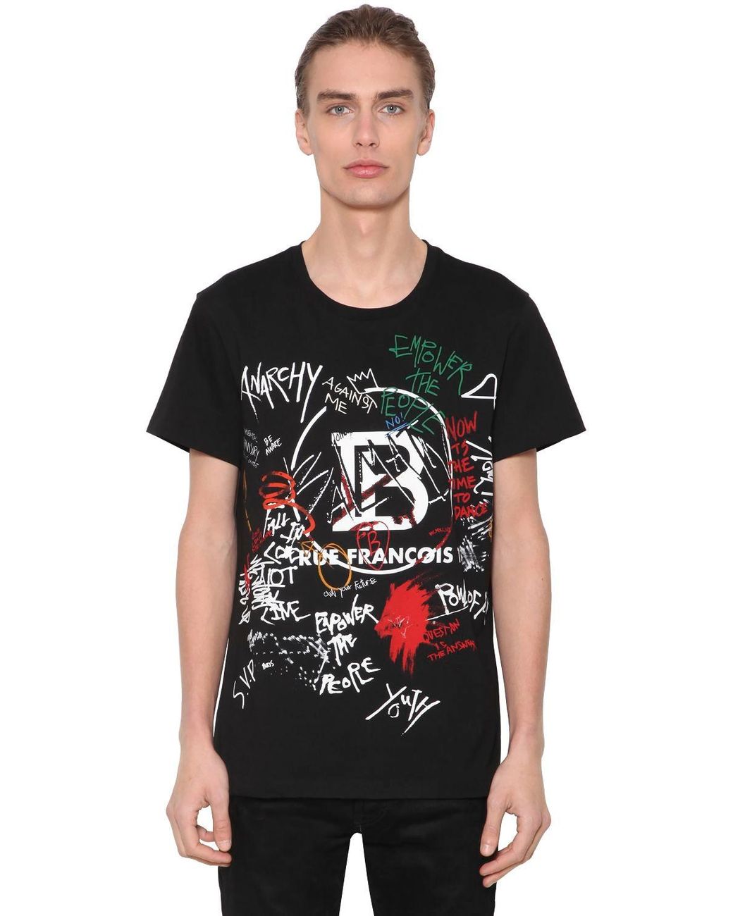 Balmain Printed Cotton Jersey T-shirt in Black for Men - Lyst