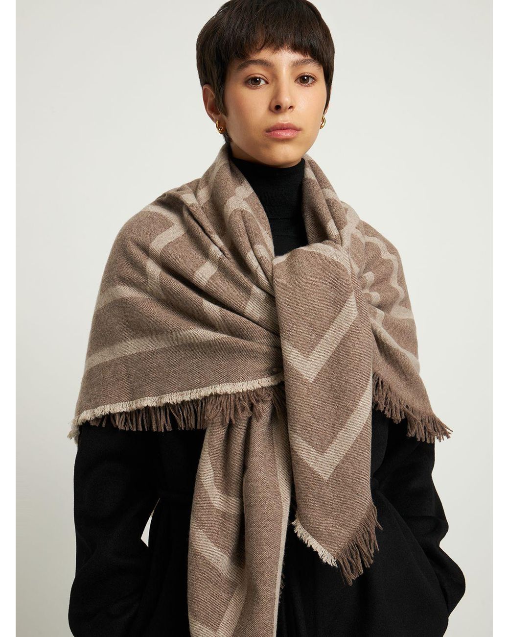 Totême Monogram Wool & Cashmere Scarf in Brown | Lyst UK