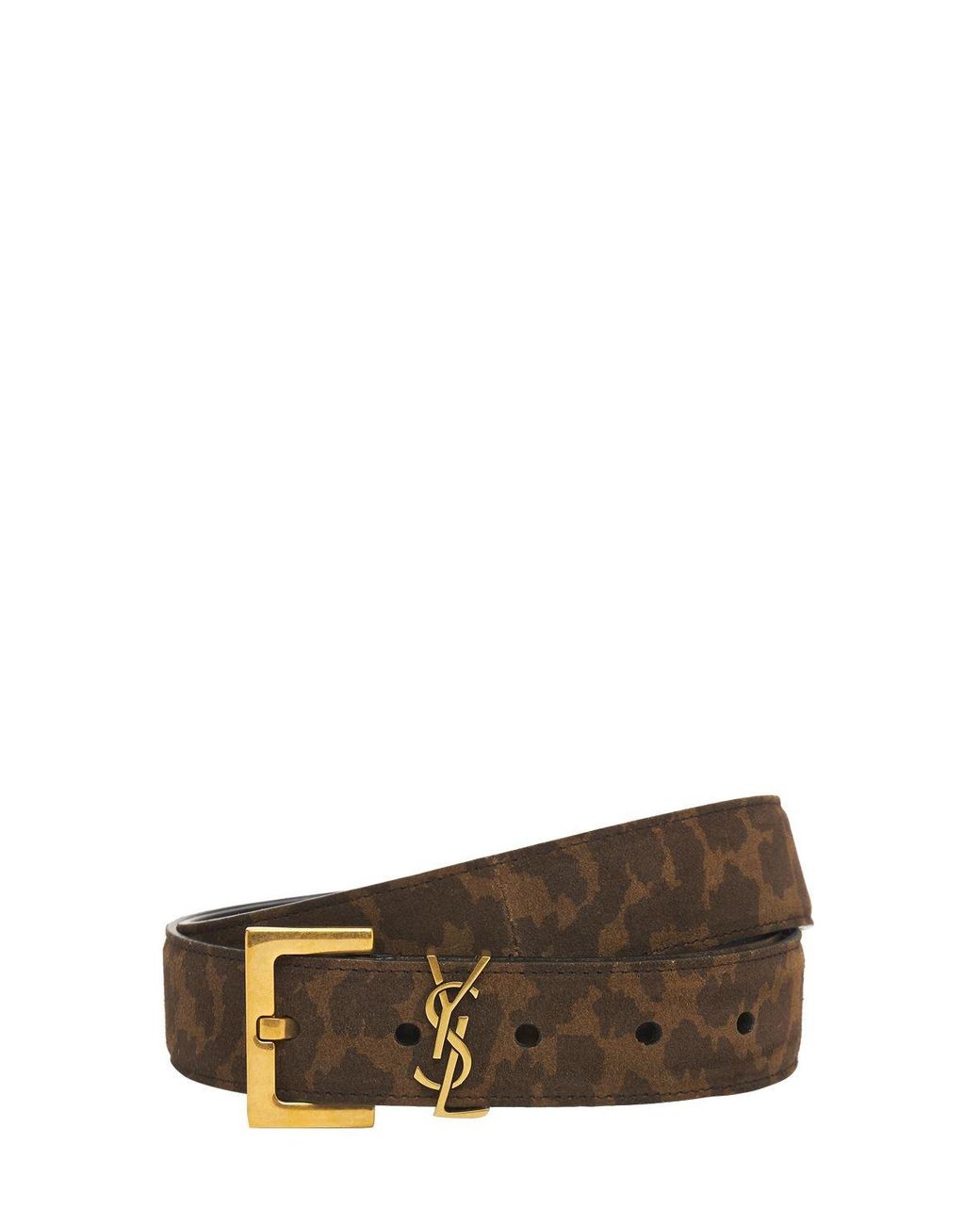 Saint Laurent 30mm Monogram Leo Suede Leather Belt in Brown Saint Laurent 30mm Monogram Leo Suede Leather Belt in Brown