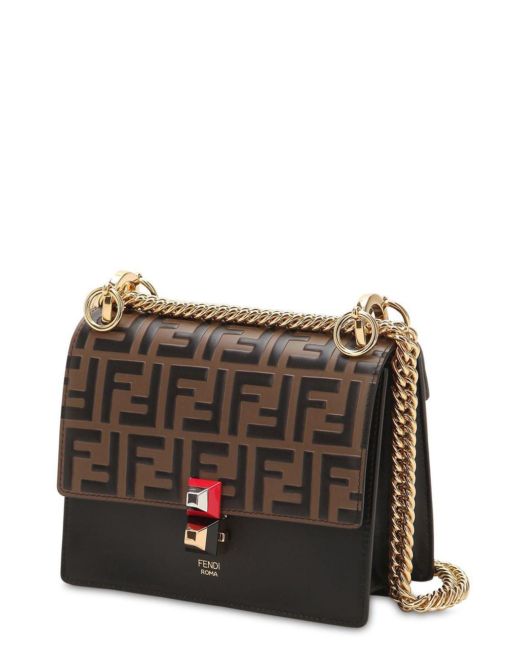 FENDI: Kan U small bag with embossed FF logo - Tobacco