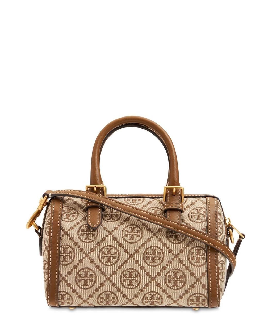 Tory Burch Mini Logo Monogram Duffle Bag in Brown