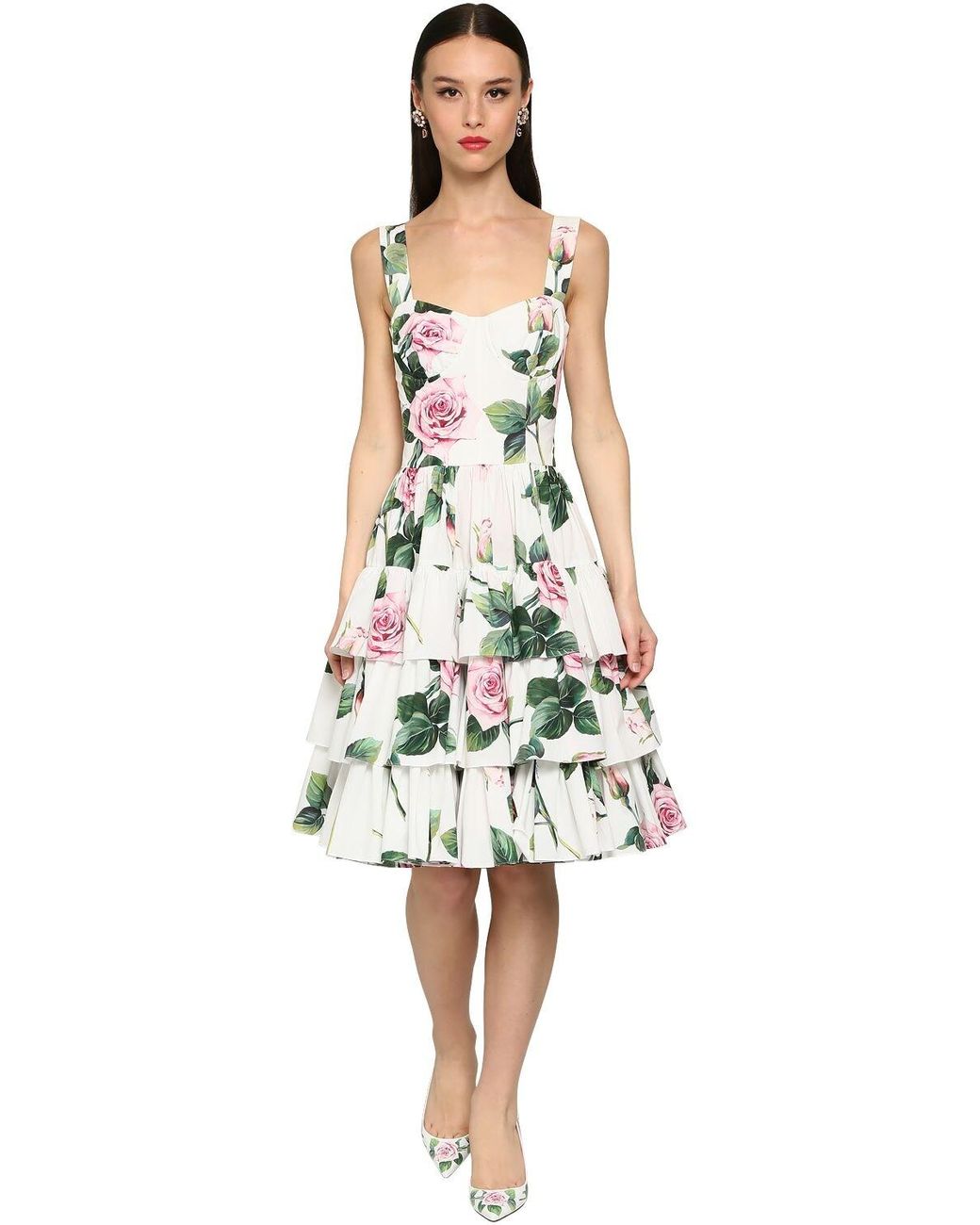 Dolce Gabbana Tropical Rose Print Poplin Midi Dress Lyst
