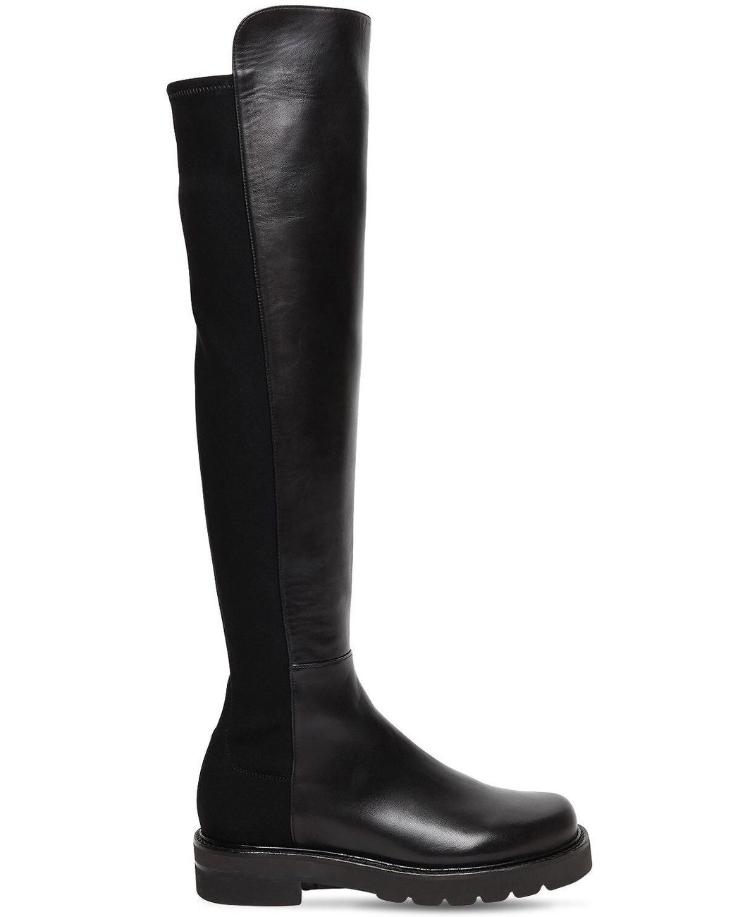 Stuart Weitzman 30mm 5050 Lift Leather & Gabardine Boots in Black | Lyst