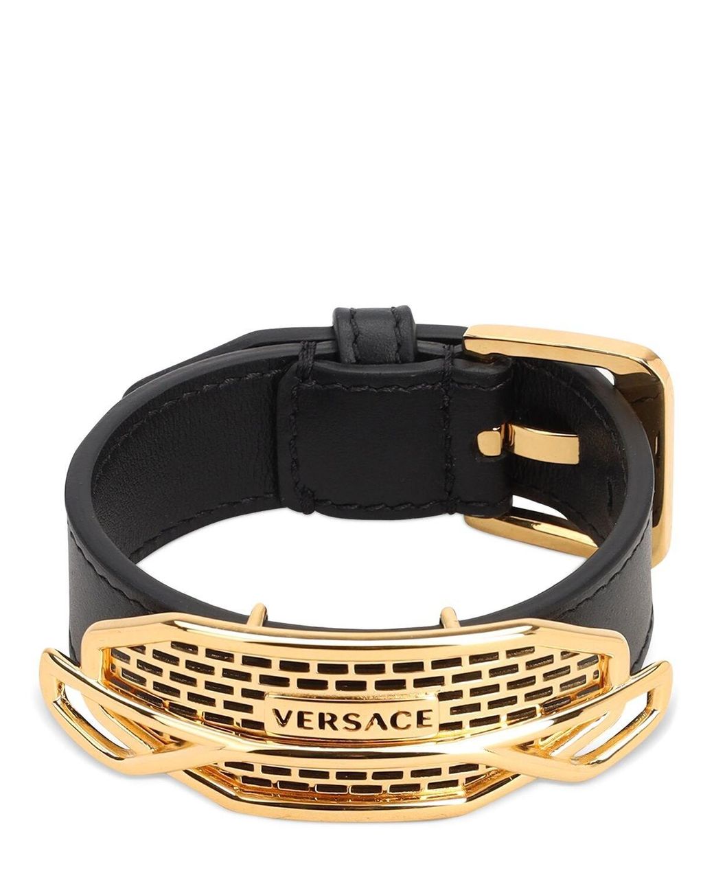 Versace Fender Leather Bracelet in Black/Gold (Black) for Men Lyst