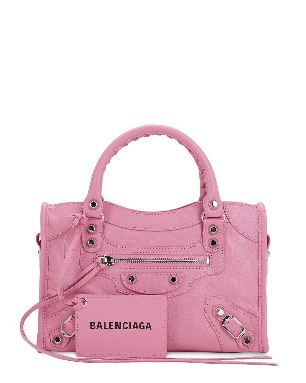 Balenciaga Mini City Leather Strap Logo Bag in Pink | Lyst