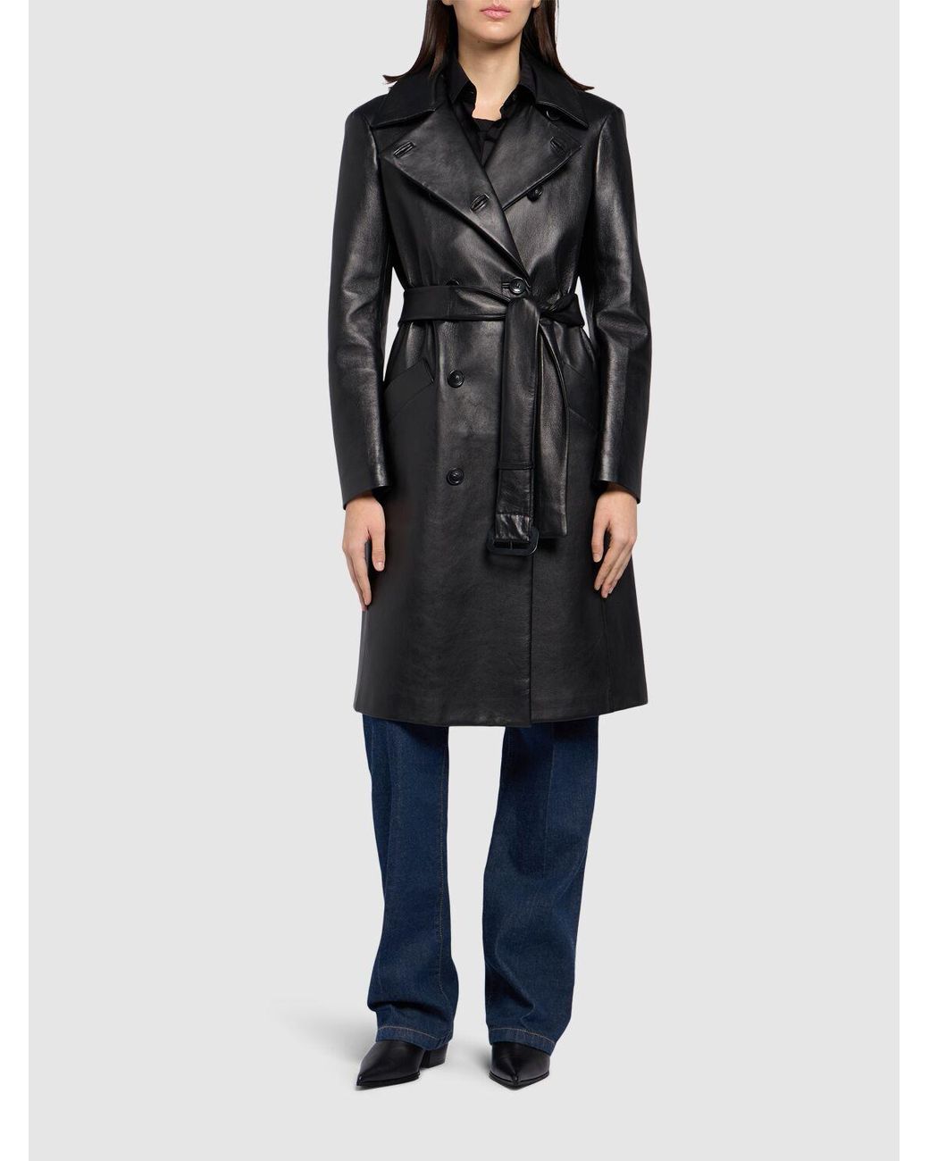 ジャケット Sportmax Black trench coat in semi-glossy nappa leather Sportmax Black trench coat in semi-glossy nappa leather