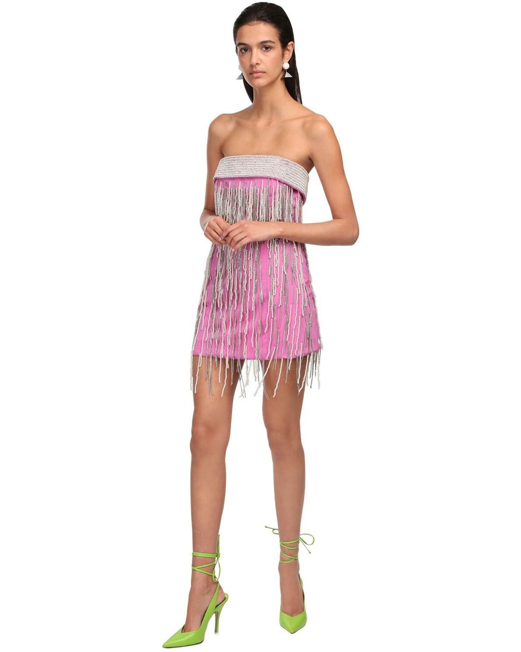 The Attico Embellished Fringe Wool Mini Dress in Pink Lyst