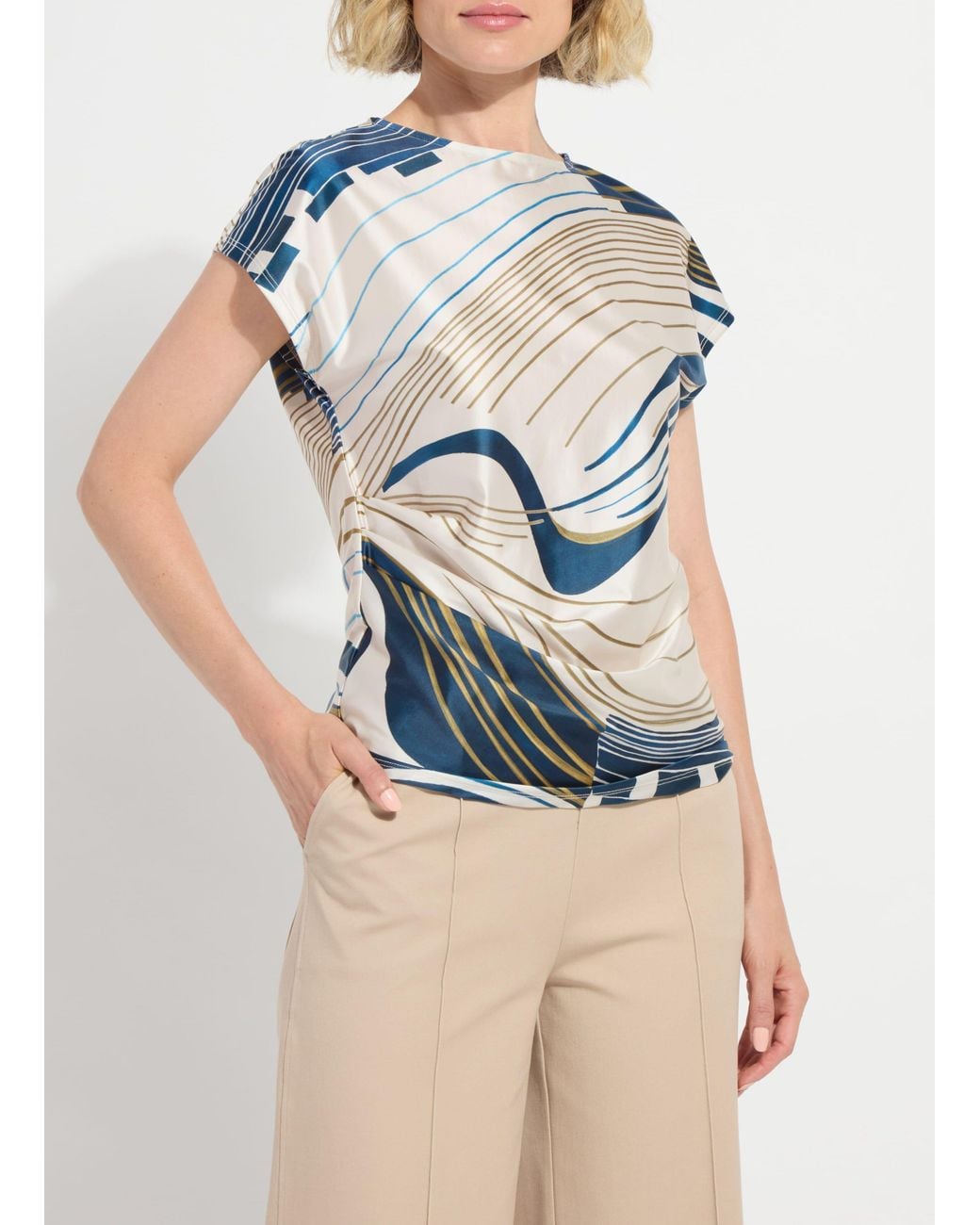 Lyssé Blue Faride Side Pleated Printed Top