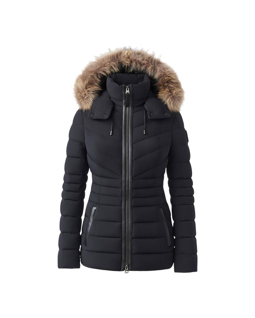 Mackage Blue Patsy-F Manteau Agile 360 En Duvet Avec Col En Fourrure Naturelle