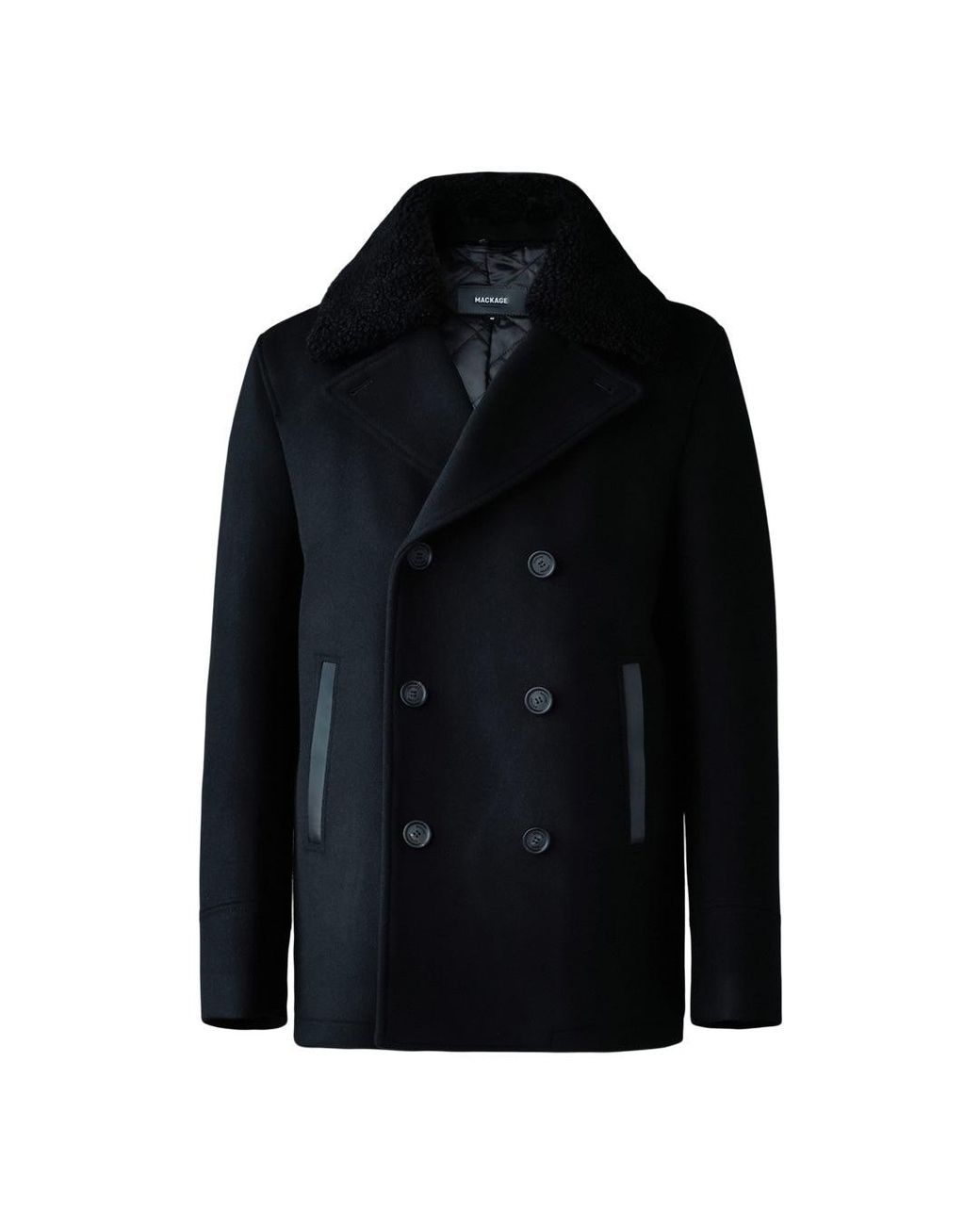 Mackage Black Cole Wool Double-Breasted Jacket With Shearling Collar for men