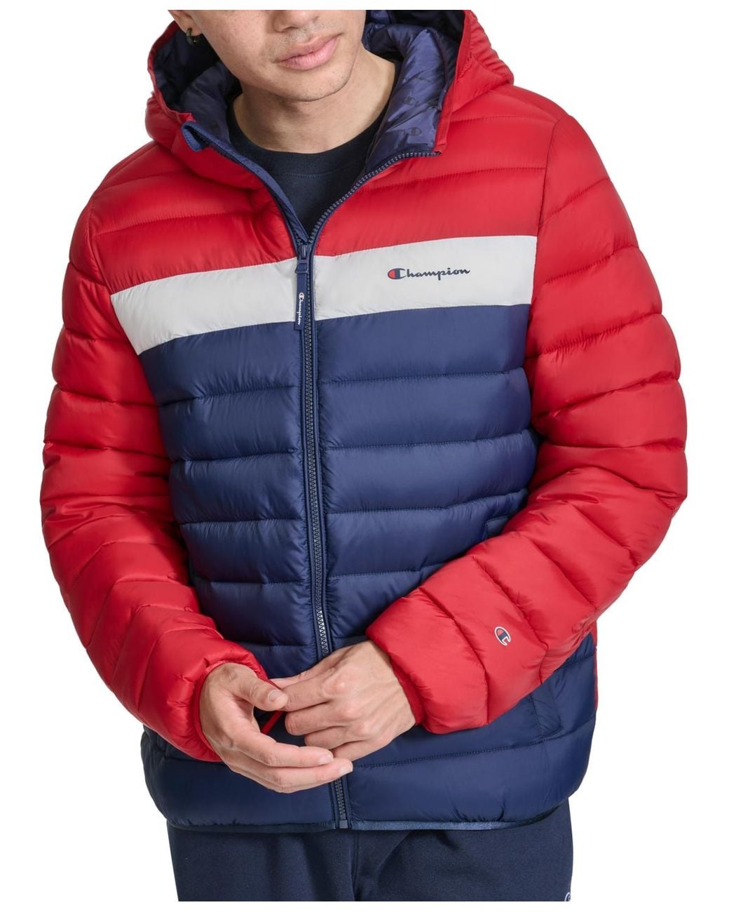 Champion Red Performance Quilted Hooded Jacket for men