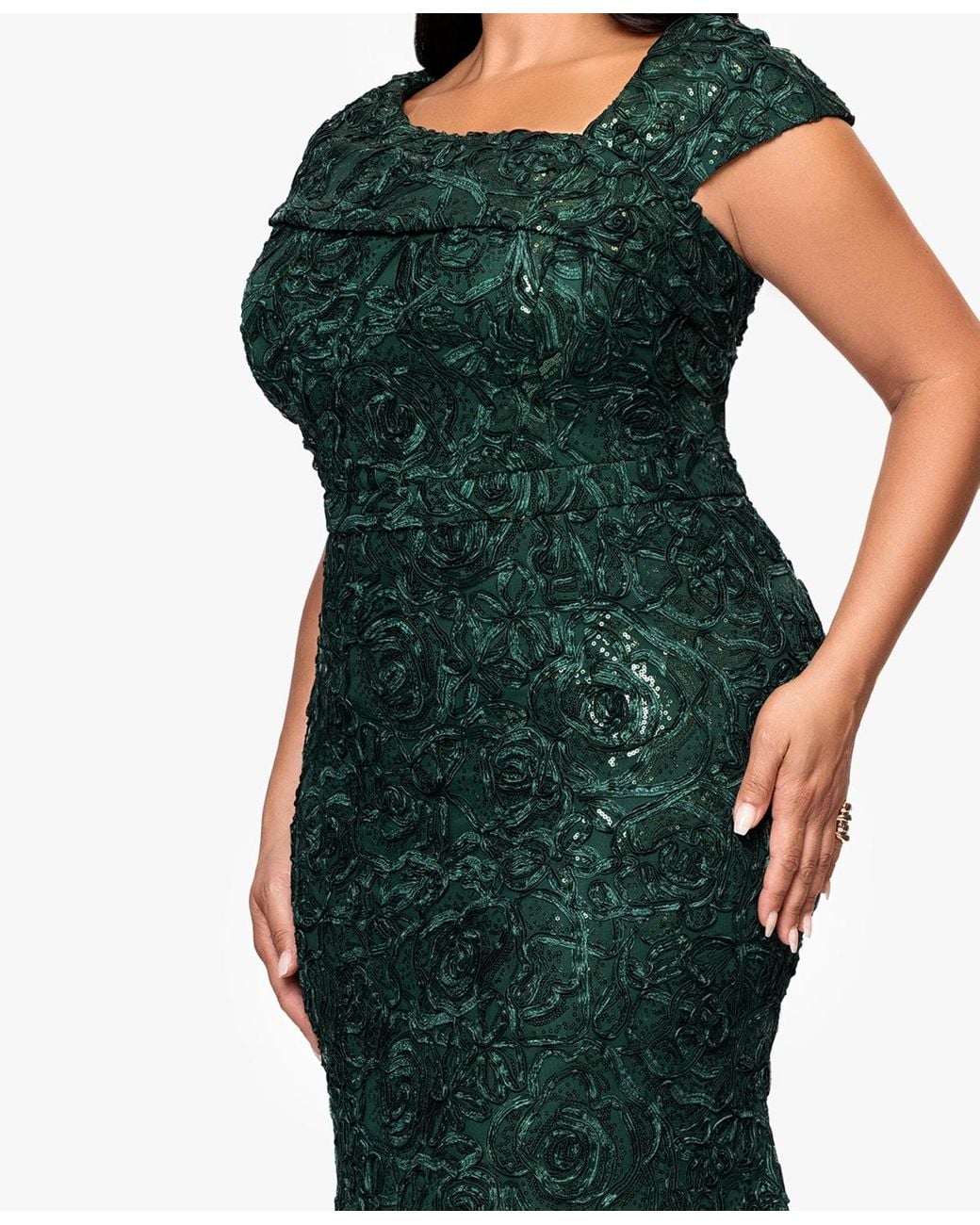 Xscape Plus Size Lace Detail Asymmetrical Neck Maxi Dress in Green | Lyst