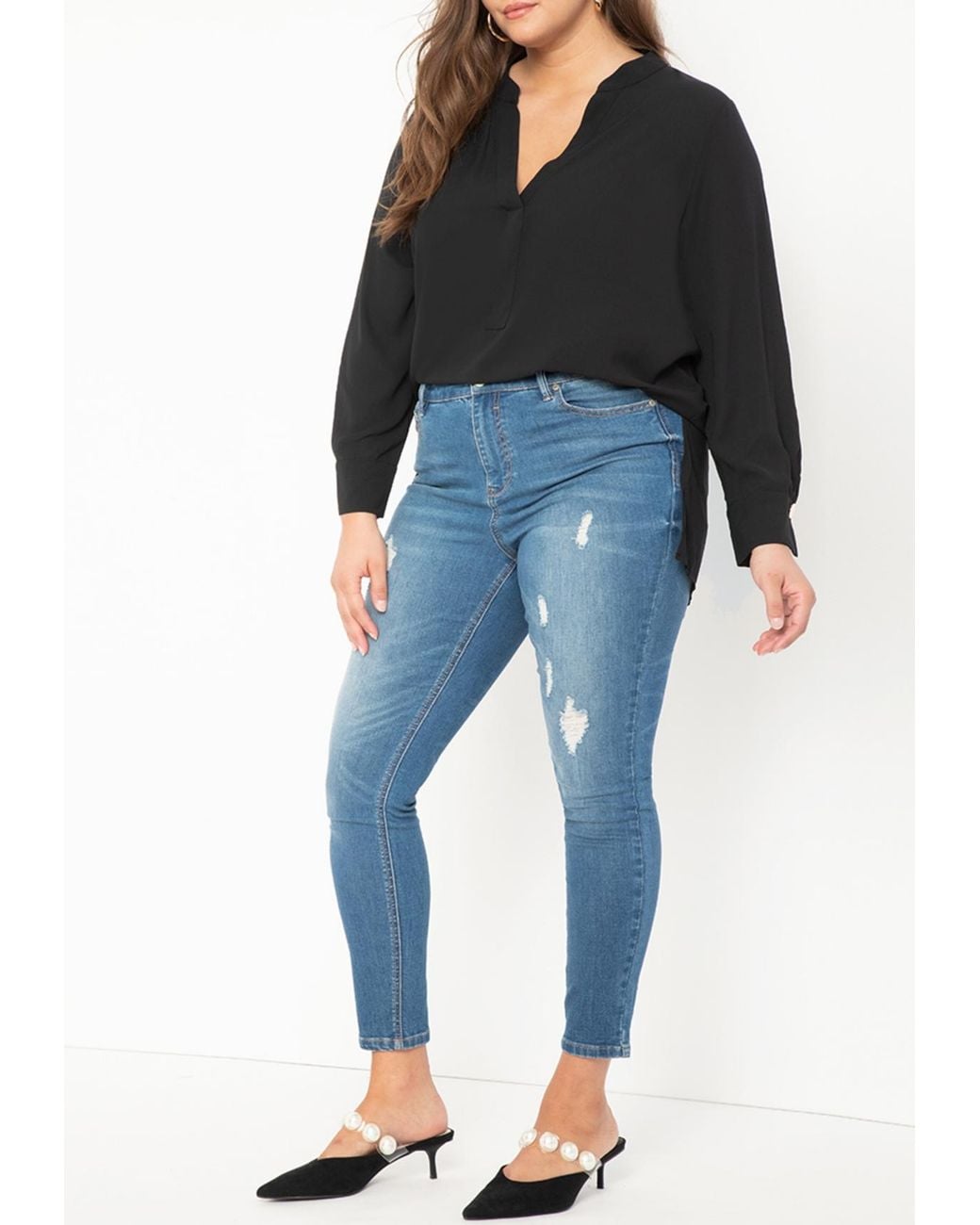 Eloquii Black Plus Size Mandarin Collar Tunic