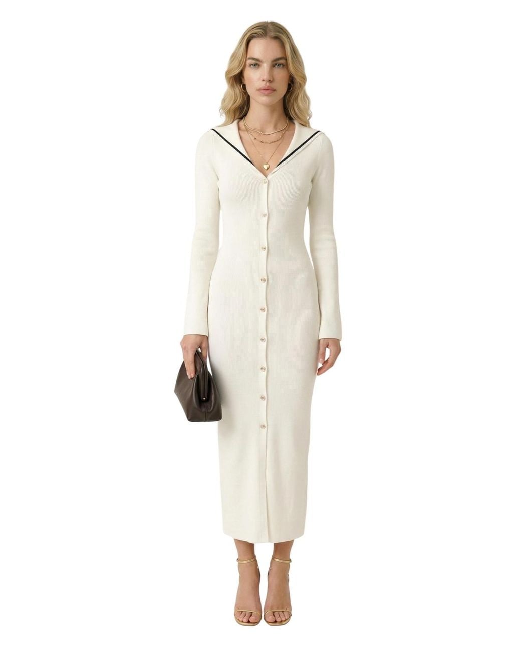 Modenaire White Ribbed-knit V-neck