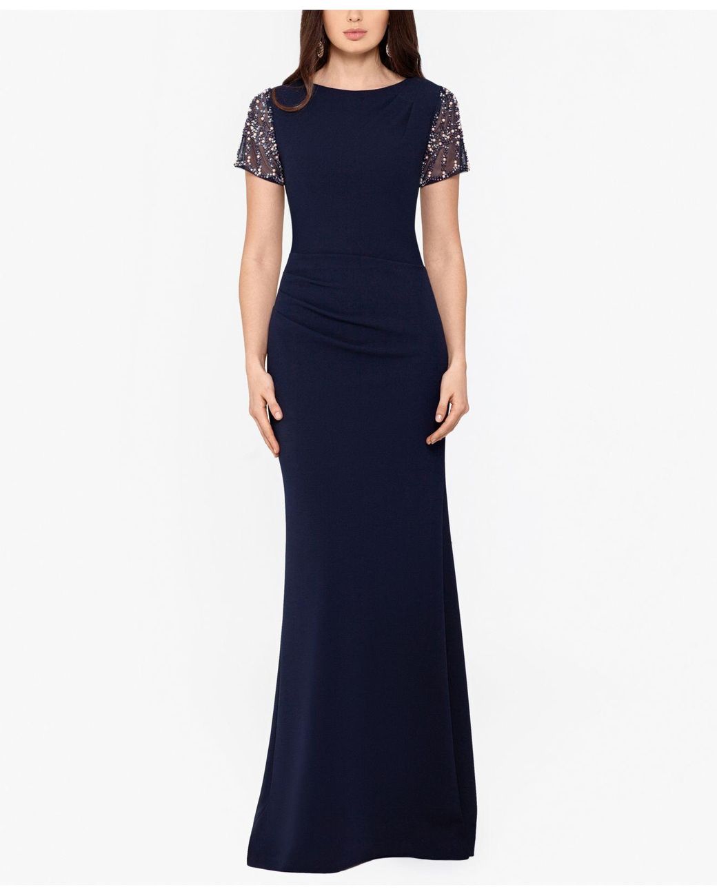 Xscape Synthetic Embellished Scuba Gown in Navy (Blue) Lyst