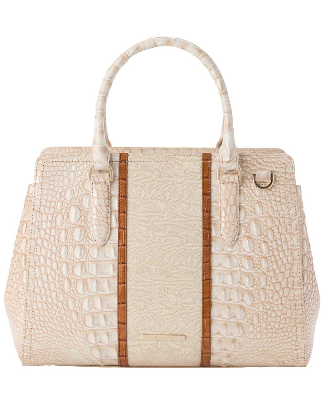 Brahmin Large Finley Leather Satchel Handbag in Natural | Lyst