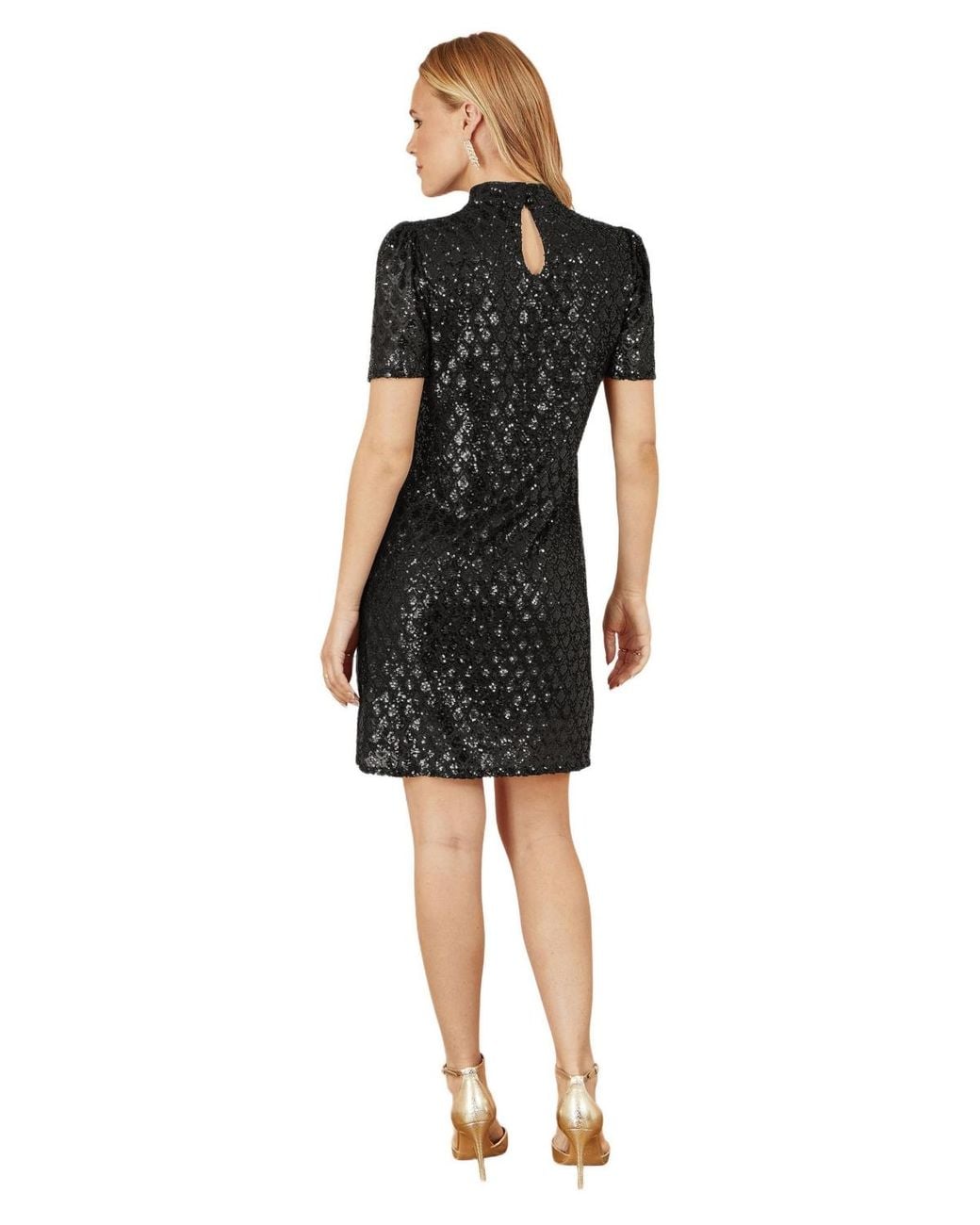 Yumi' Black Sequin Chevron Pattern Tunic Dress