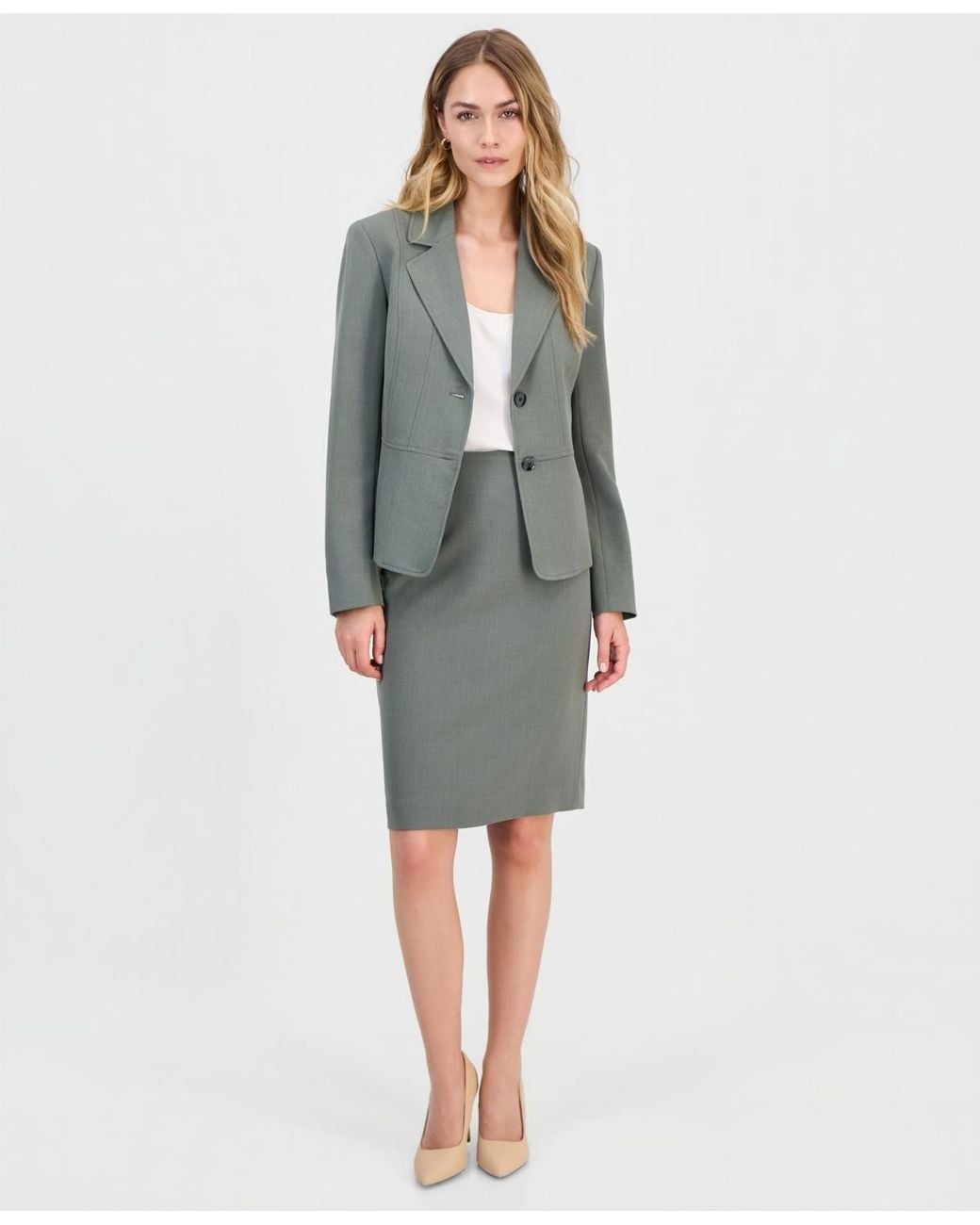Kasper Gray Petite Two-button Seamed Blazer
