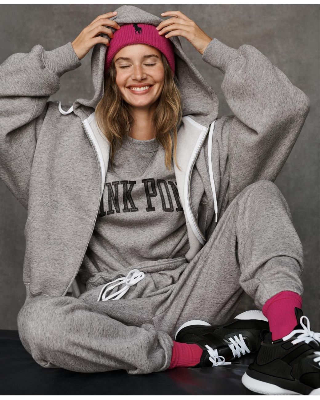 Polo Ralph Lauren Pink Pony Full-zip Hoodie in Gray | Lyst