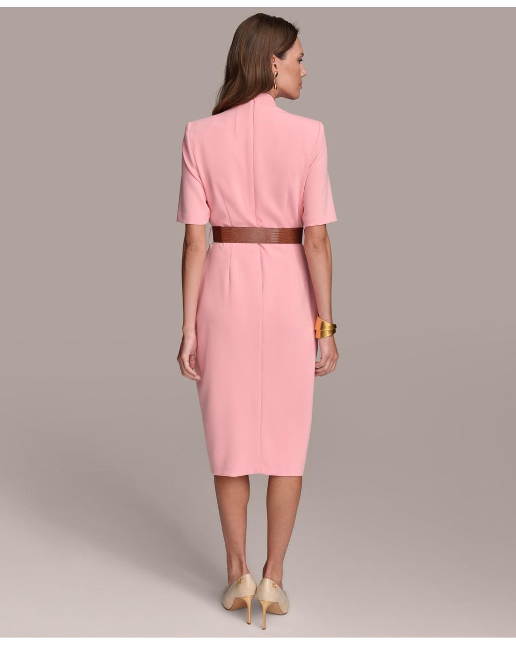 Donna Karan Donna Karan V-neck Belted Short-sleeve Dress in