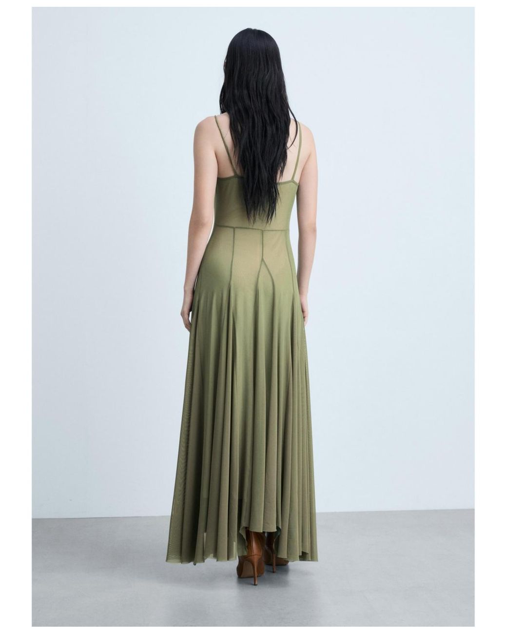 Mango Seam Long Dress in Green Lyst