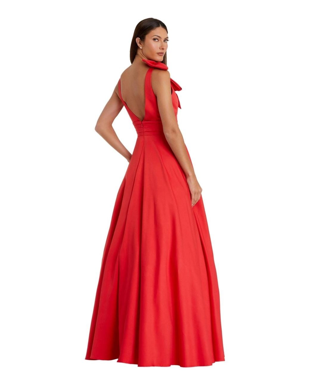 Mac Duggal Plunging V-neck Bow Detail Ball Gown in Red | Lyst