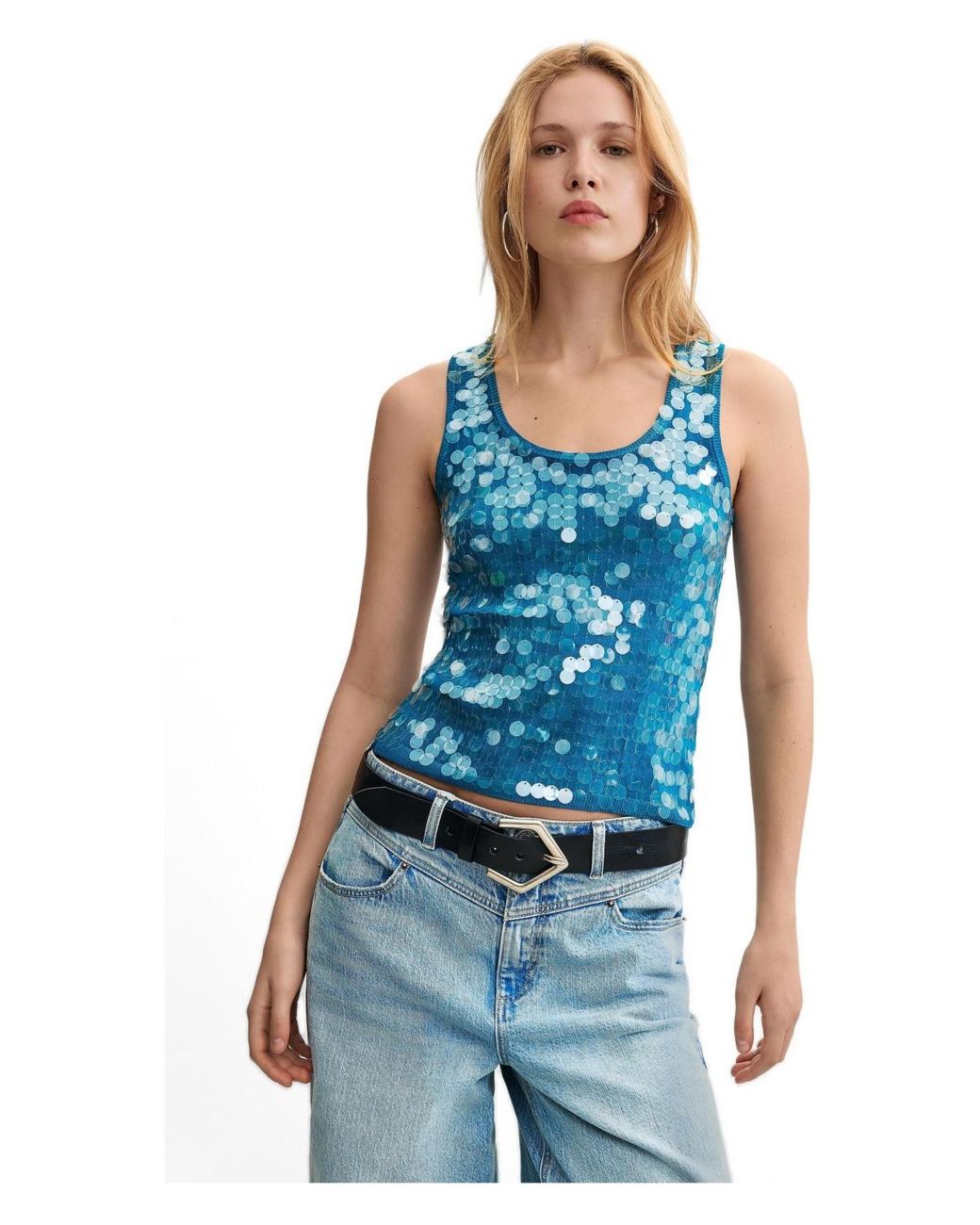 Desigual Blue Sequin Strappy Top