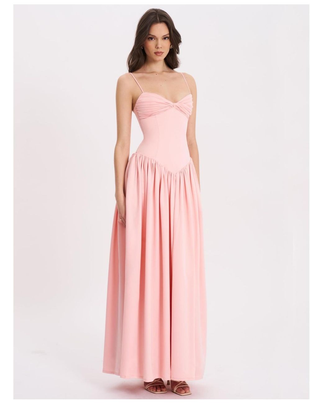 Miss Circle Najwa Baby Ruched Breast Drop Waist Maxi Dress in Pink | Lyst