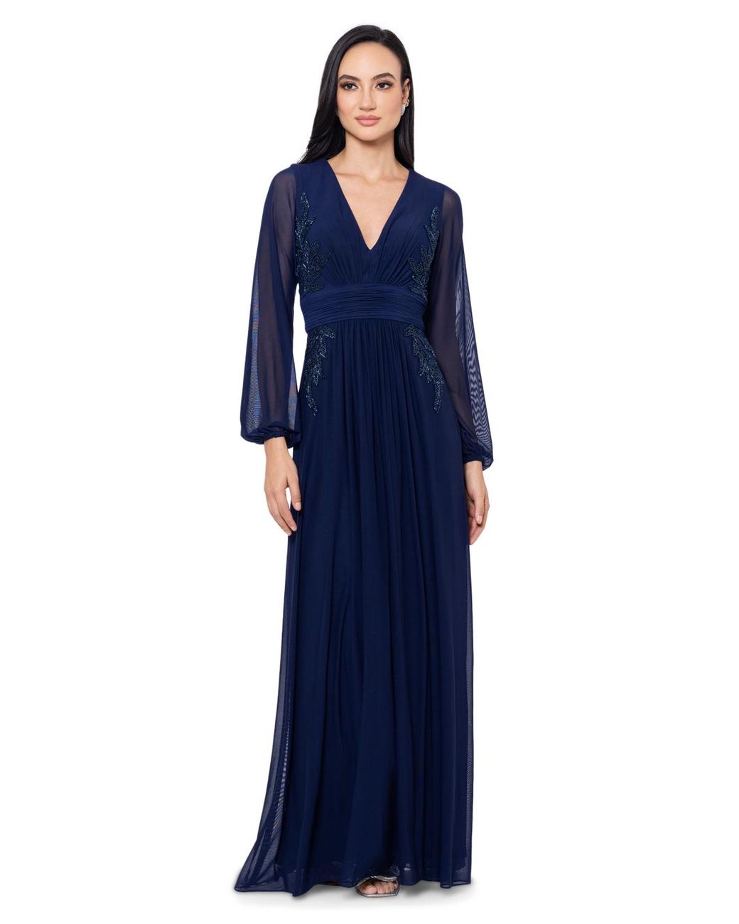 Betsy & adam sequined chiffon gown best sale