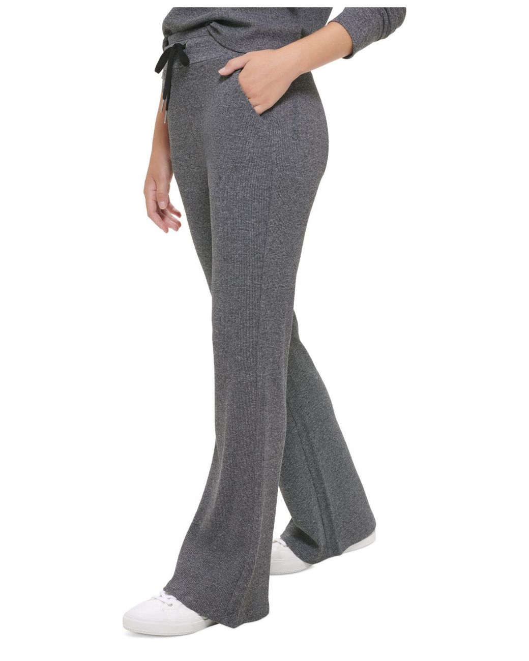 Calvin Klein High Rise Drawstring Flare Pants in Gray | Lyst
