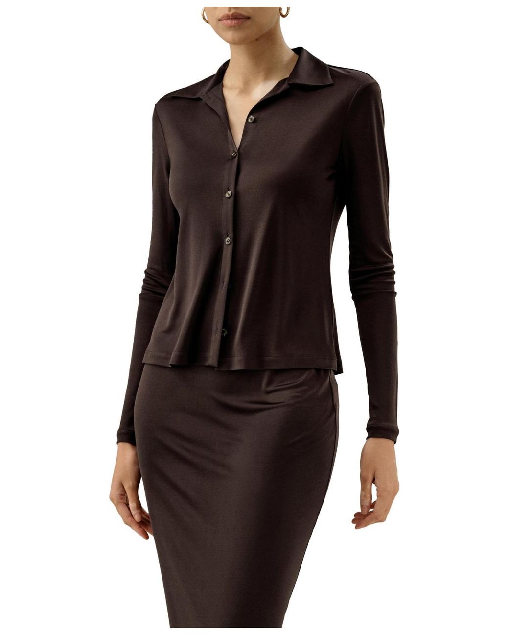 LILYSILK Black Basic Slim Silk Jersey Shirt