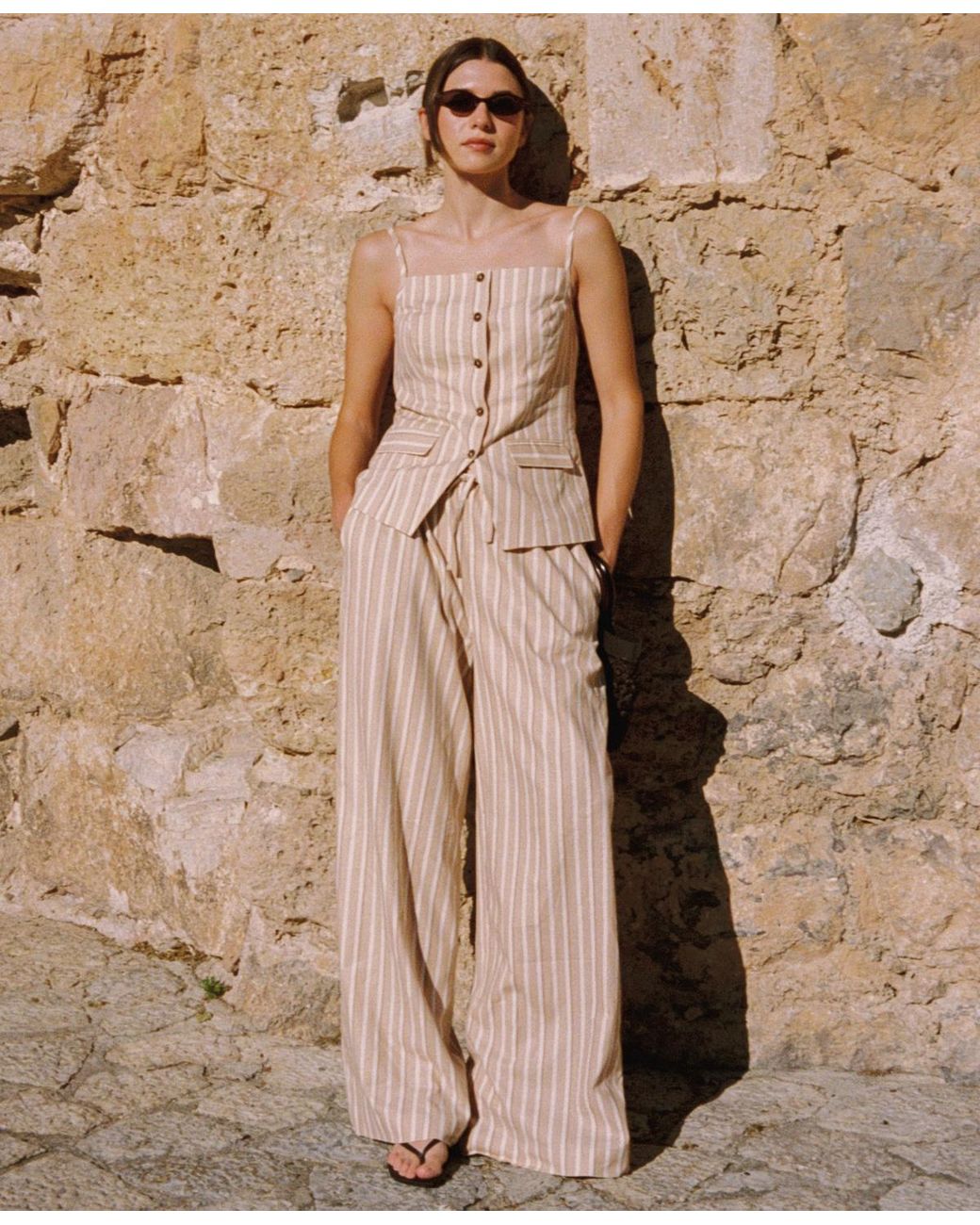 French Connection Natural Striped Drawstring Pants