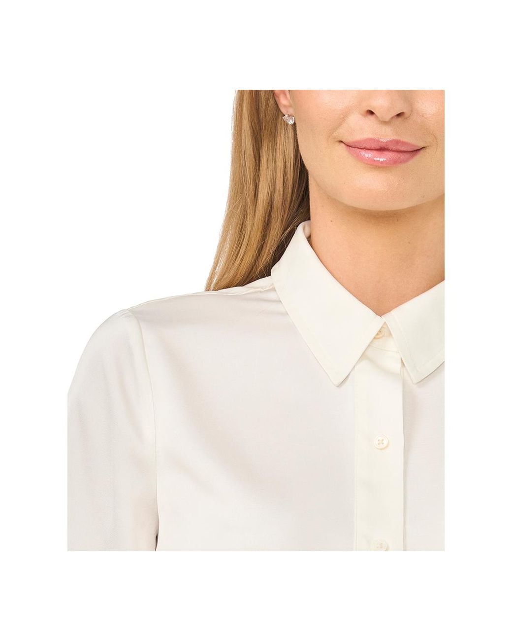 Cece White 3/4-sleeve Satin Button-down Blouse