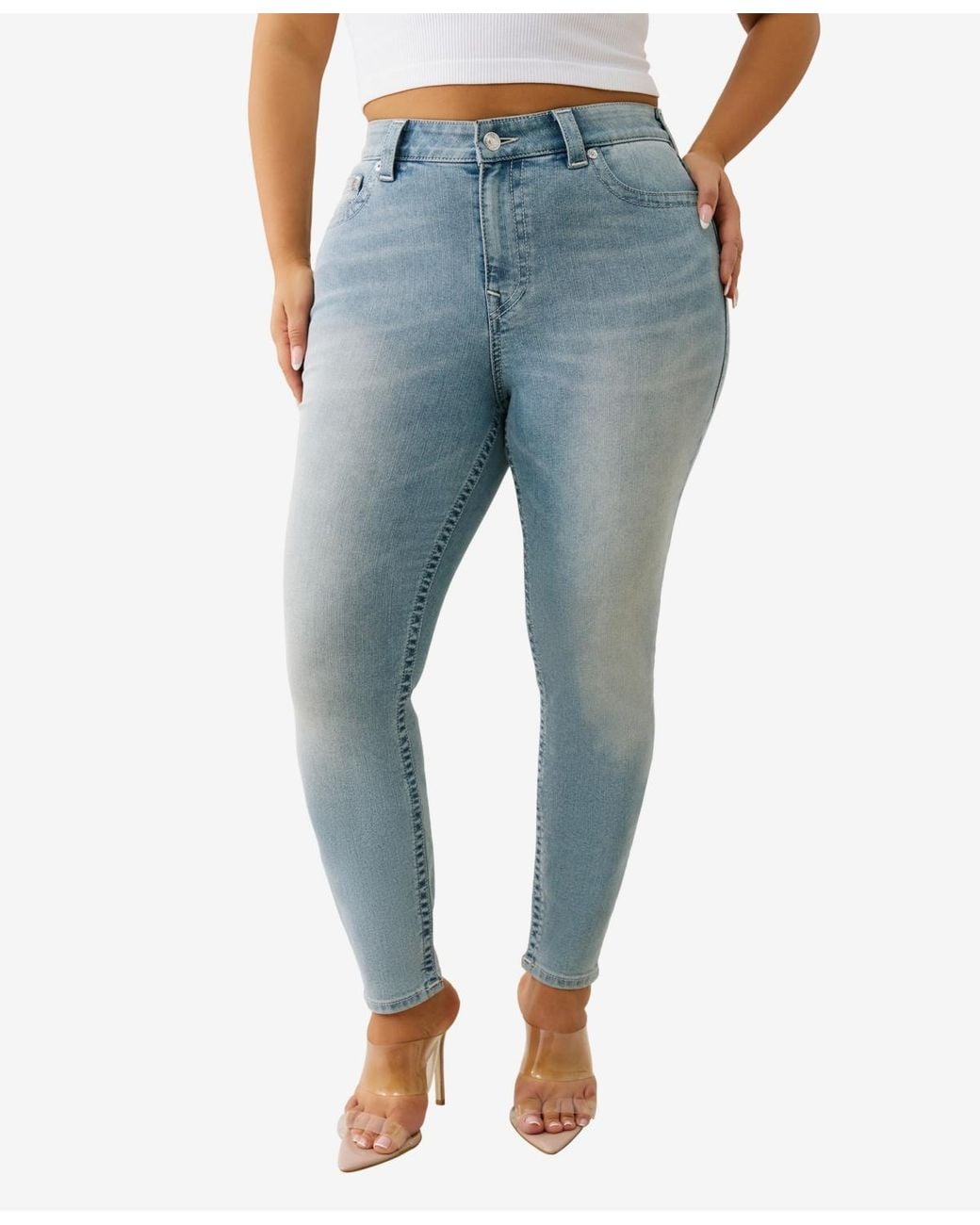 Plus Mid Rise TRUE RELIGION Plus Size Jennie Curvy Skinny Mid Rise Jeans in Blue | Lyst