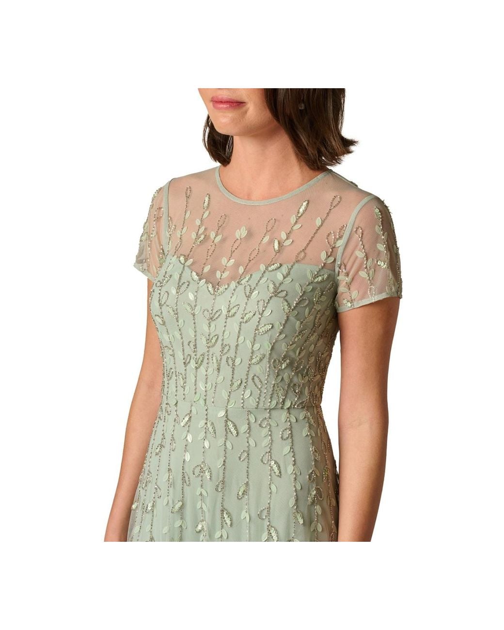 slim fit dress slacks Velvet Floral Beaded Gown With Sheer Tank Straps In Gem Green main image 0